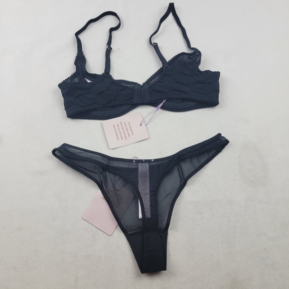 NWT Savage X Fenty By Rihanna logo mesh unlined bra and mesh thong in black - Picture 6 of 7